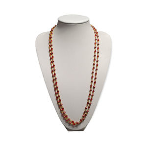 Vintage Handmade Goldtone Double Strand Red Gold Brick Color Beads 31"